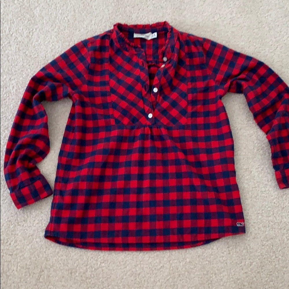 Girl’s Vineyard Vines blue/red buffalo check shirt